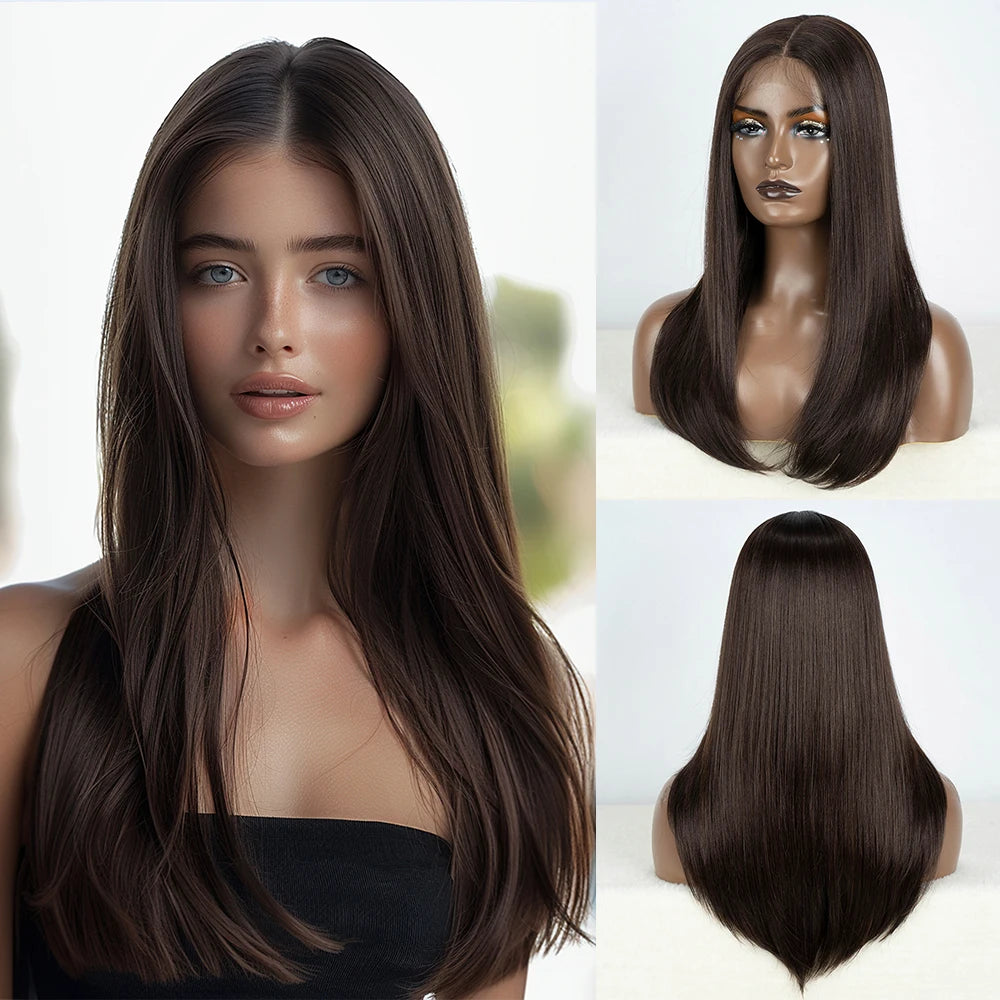 Synthetic Lace Front Wigs Long Bob Straight Wig Brown Blonde Black Color 22" Hair For Women Lace Wig Heat Resistant Cosplay Wigs
