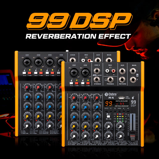 R4/R6 Portable Multi-Functional Audio Mixer, 6.5mm Output, 99DSP Effect, USB Input, Suitable For Bands, Conferences And Meetings