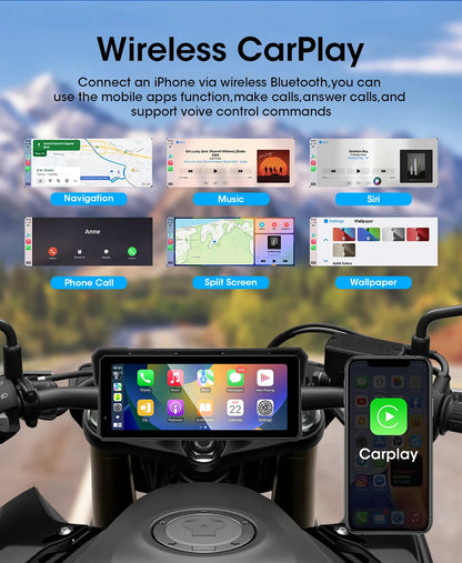 JMCQ Portable 8.1 inch Motorcycle 4K DVR GPS Navigation Wireless Carplay Android Auto Moto Recorder Monitor IPX7 Waterproof
