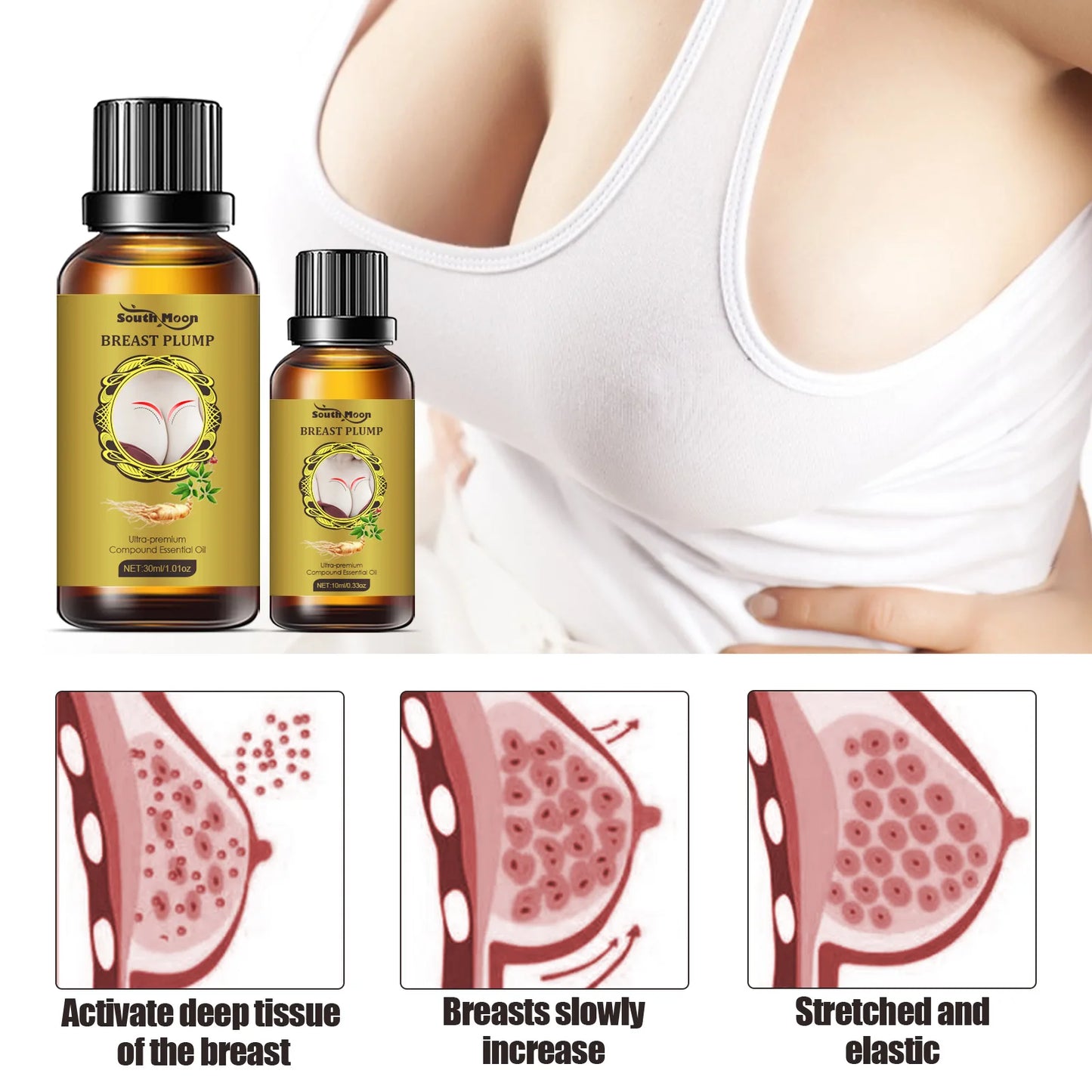 South Moon Breast Plumper Oil Lift Firm Breast Enhance Fullness Shaping Plump Contour Improve Elasticity Breast Enlargement Oils