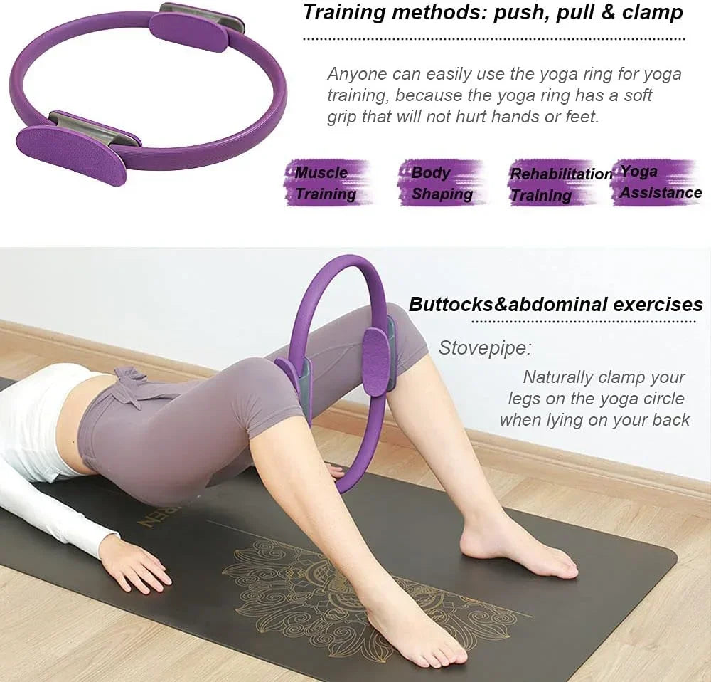 1Pcs 38CM Yoga Pilates Ring with Anti Slip Handle yoga Sports Resistance Circle for Women Home Fitness Muscle Training Equipment