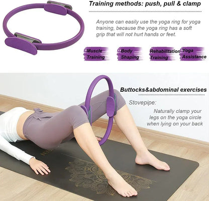 1Pcs 38CM Yoga Pilates Ring with Anti Slip Handle yoga Sports Resistance Circle for Women Home Fitness Muscle Training Equipment