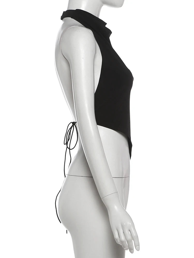 Nibber Irregular Hem Tank Top Women Trend Sexy Backless Halter Bandages Sleeveless Classic Fashion Hottie Street Wild Party Vest