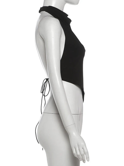 Nibber Irregular Hem Tank Top Women Trend Sexy Backless Halter Bandages Sleeveless Classic Fashion Hottie Street Wild Party Vest