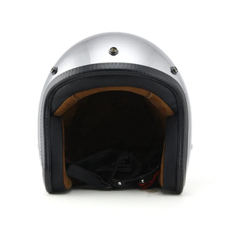 HOT Unique Silver Plating Open Face Retro Motorcycle Helmet Vintage Moto Chrome Helmet Sliver Jet Moto 3/4 Half Casco Casque