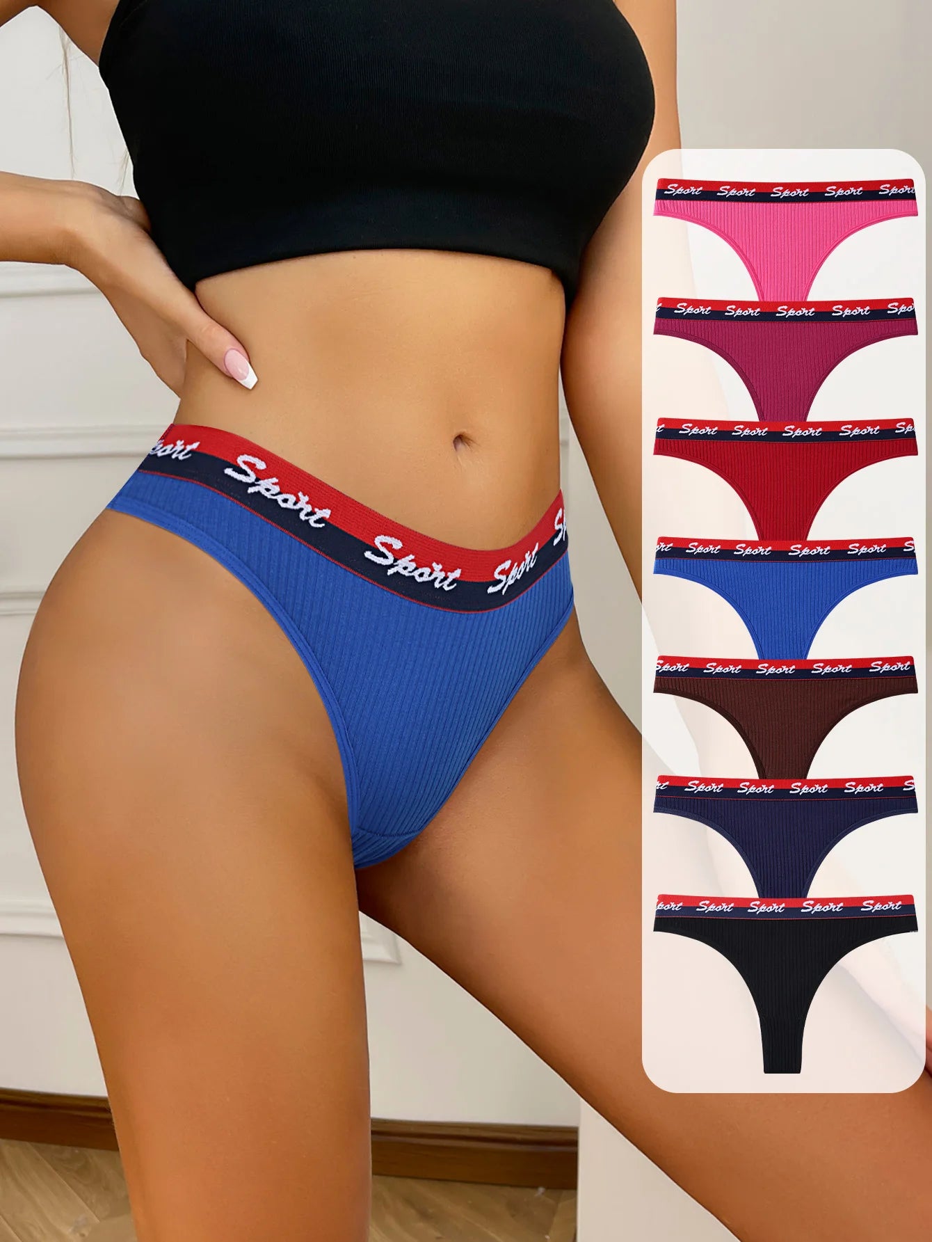 7Pcs Women Thongs Panties Low Waist Underwear Sport Girls Briefs Cotton G-String Breathable Sexy Ladies Panty Female Lingerie