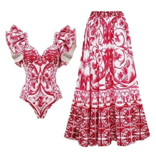 2026 New Sexy Ruffle Bikini Set Printed Brazilian Biquini Women Swimwear Skirt Bathing Suit Girls Summer Beachwear Dress