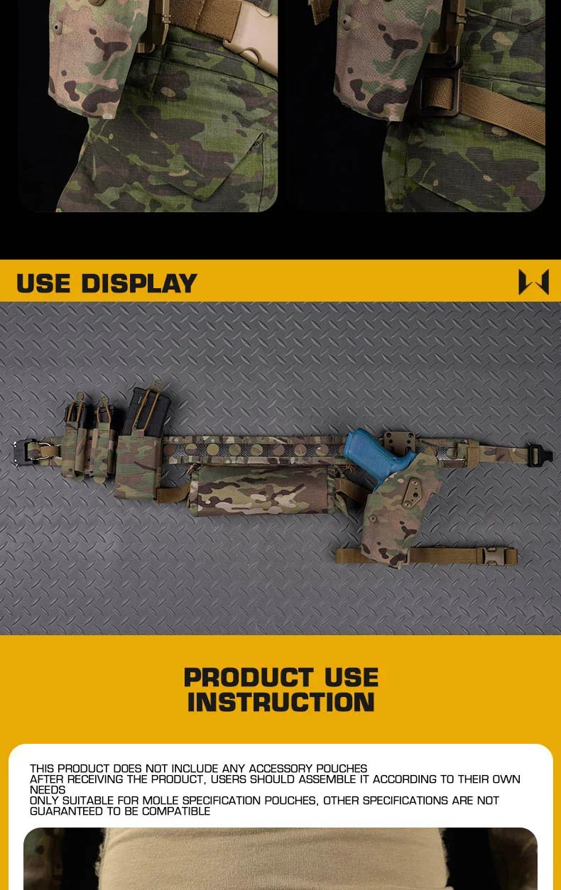 Tactical Ferro-style Bison Lightweight Belt with Quick Detach Metal D-Ring Buckle MOLLE Men's Waist Belt Hunting Pistol Airsoft