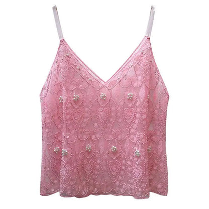 Sexy Sequins Beaded Camisoles Women Glitter Sleeveless Backless Pleated Sling Crop Tops 2026 Spring Summer Club Party Tank Lady