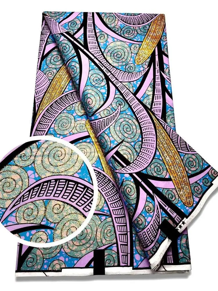 New African Wax Print Fabric Ankara Kitenge Pagne Loincloth Batik Wholesale Golden Glitter Grand 100Cotton Material For Sew 6yar