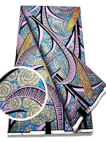 New African Wax Print Fabric Ankara Kitenge Pagne Loincloth Batik Wholesale Golden Glitter Grand 100Cotton Material For Sew 6yar