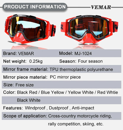 VEMAR Motorcycle Goggles Men Dustproof Motocross Helmet Glasses Skiing Gafas MTB ATV Dirt Bike Moto Sunglasses Outdoor Riding