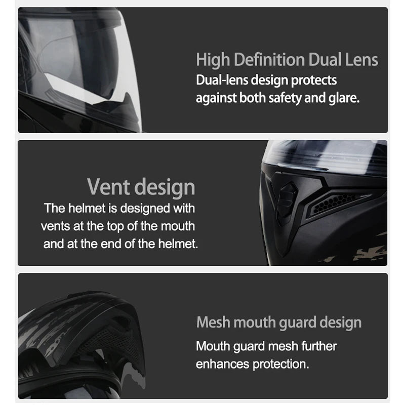 Uchoose DOT Approved Helmets Crash Motorbike Protective Gear Men Women Flip Up Helmet Motorcycle Double Sun Visor