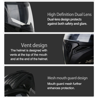 Uchoose DOT Approved Helmets Crash Motorbike Protective Gear Men Women Flip Up Helmet Motorcycle Double Sun Visor