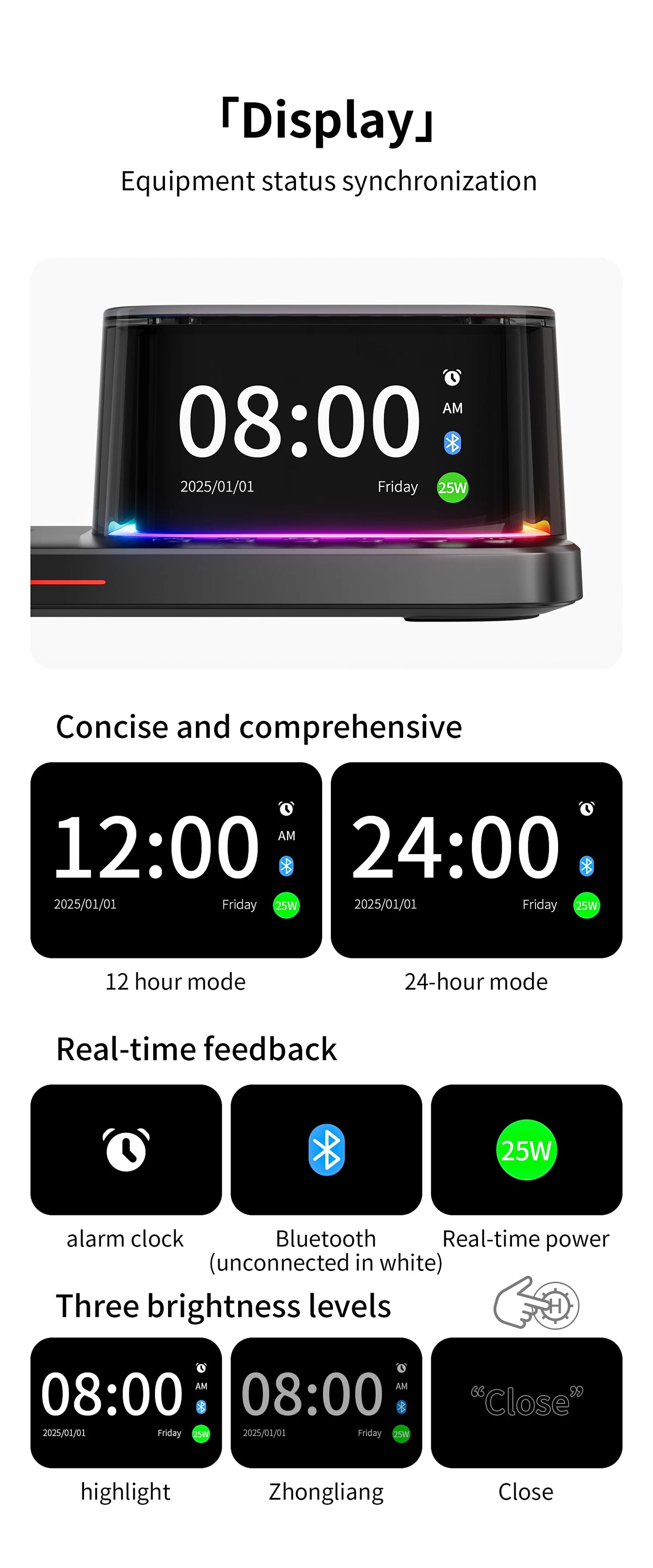 25W QI2 Wireless Charger with Wireless Speaker Digital Clock 3 in 1 Wireless Magnetic Charger for Iphone17 Charger Fast Charging