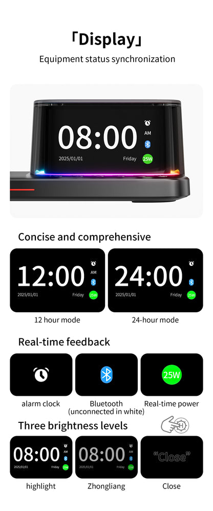 25W QI2 Wireless Charger with Wireless Speaker Digital Clock 3 in 1 Wireless Magnetic Charger for Iphone17 Charger Fast Charging
