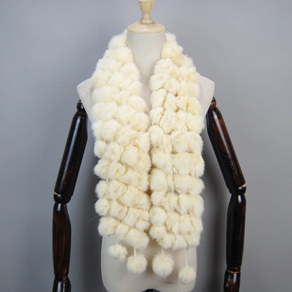 Women Winter Warm Real Rabbit Fur Scarf Hot Sale Natural Rabbit Fur Muffler 2025 Lady 100% Genuine Fur Scarves Wholesale Retail