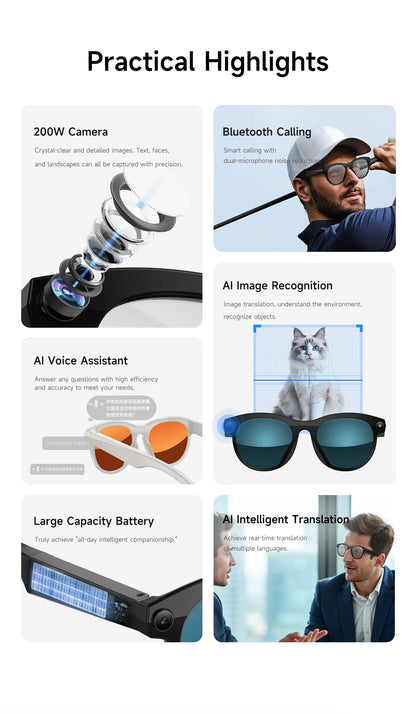 2026 Smart Glasses New Camera Photo Video Record AI Translation Bluetooth Touch Control Music Headphone Waterproof Smart Glasses
