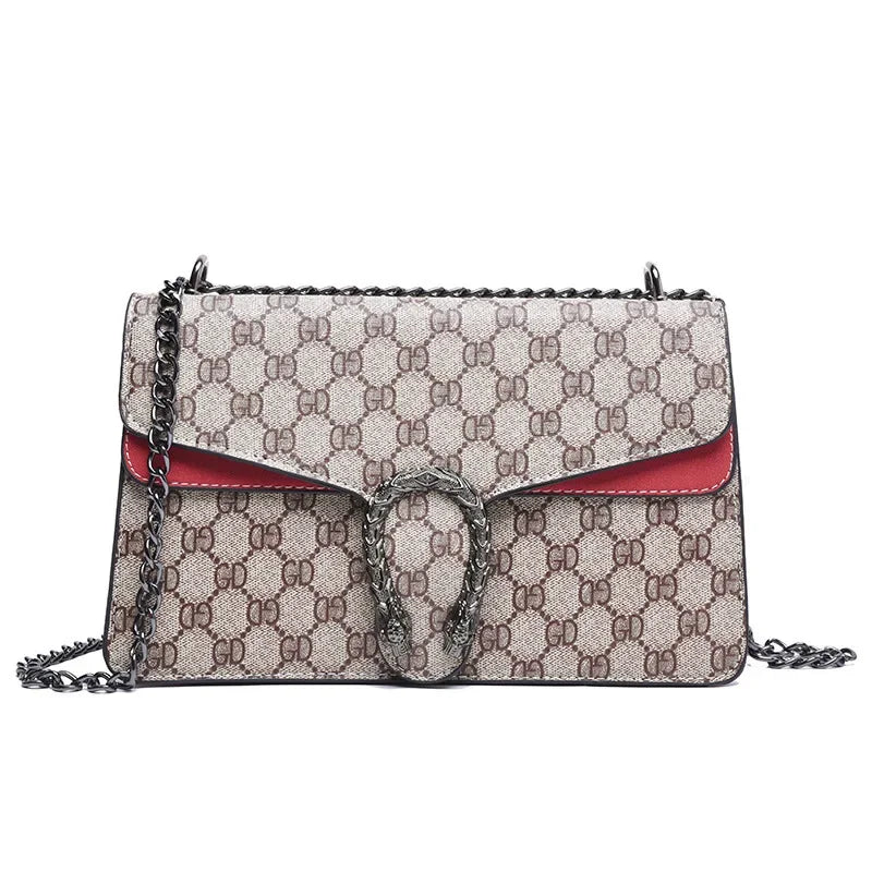 Fashionable Mini Printed Chain Women's Bag Crossbody Shoulder Bag Soft PU Leather Square Shape Bag with Phone Pocket
