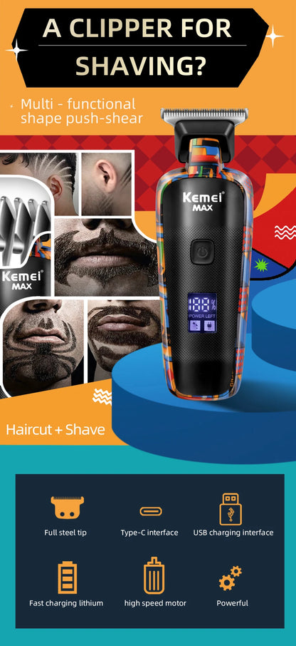 Kemei-5090 Digital Display Professional Barber Pusher For Men Hair Clipper Reciprocating Random Graffiti Pattern Electric