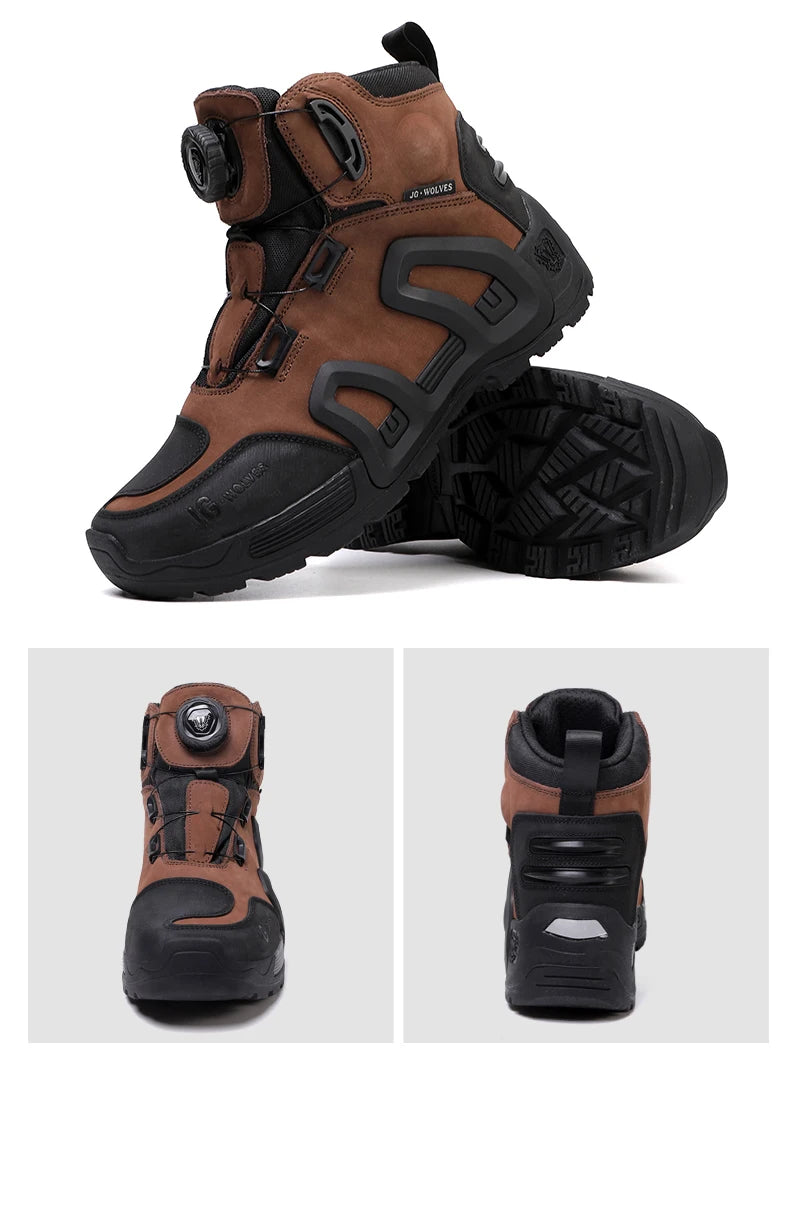 Motorcycle Riding Boots Waterproof Cowhide Leather Breathable Anti-Slip Wear-Resistant Touring Moto Shoes for Men Women