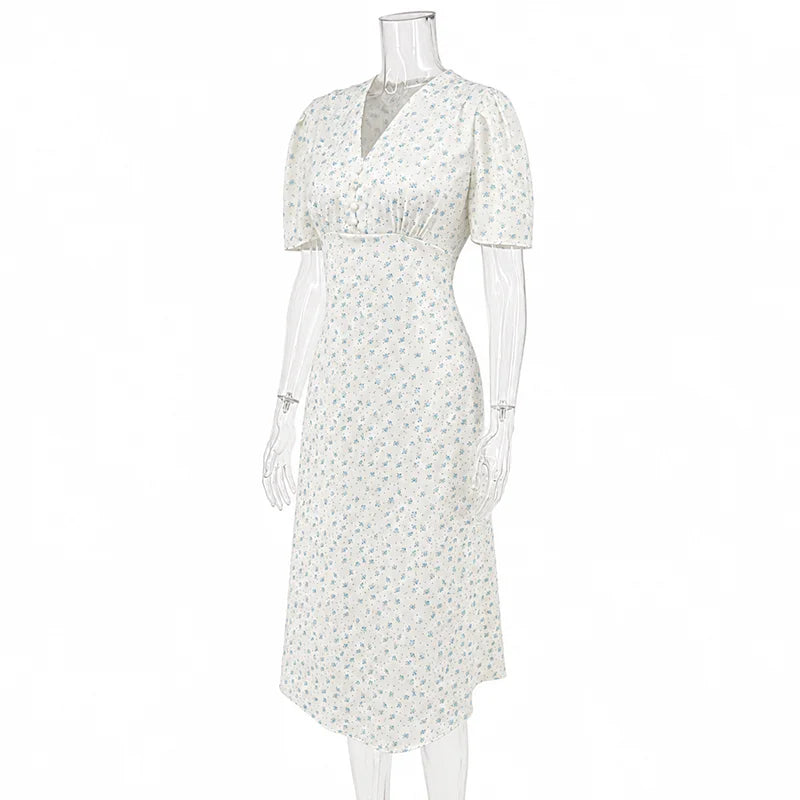 TARUXY Stylish Printed Maxi Dress Women Elegant Slim V-Neck Short-Sleeve Evening Dress Summer New Casual Commuter Female Dress