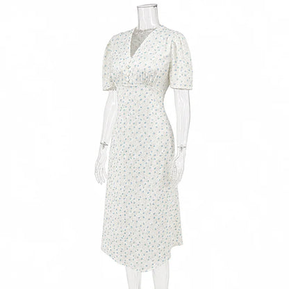 TARUXY Stylish Printed Maxi Dress Women Elegant Slim V-Neck Short-Sleeve Evening Dress Summer New Casual Commuter Female Dress