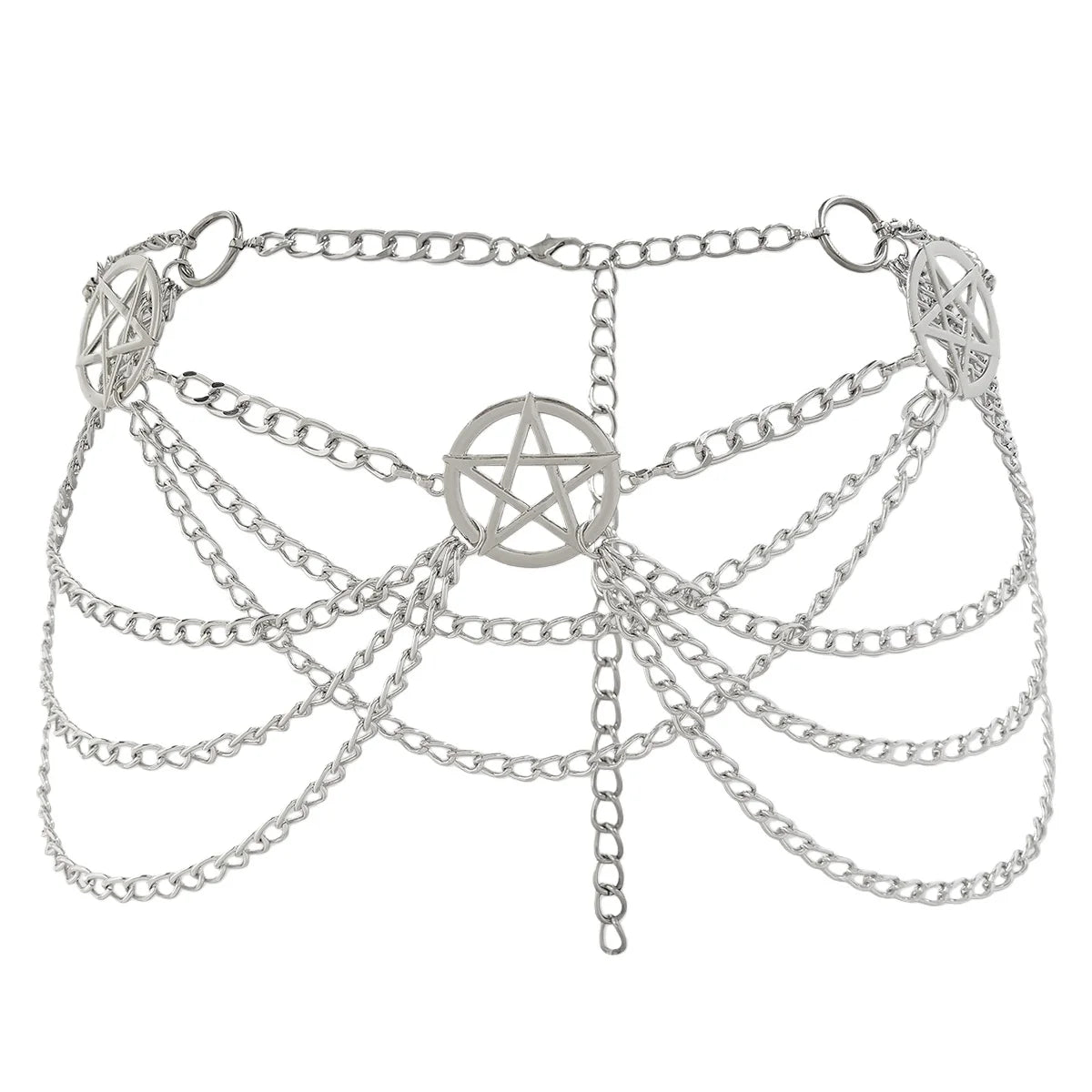 HERSHINE Women's Fashion Silver Hollowed-out Five-pointed Star Waist Chain, Y2K Gothic Punk Rock Hip Hop Accessory，spring，summer