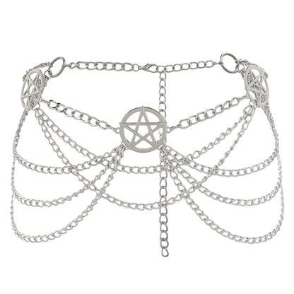 HERSHINE Women's Fashion Silver Hollowed-out Five-pointed Star Waist Chain, Y2K Gothic Punk Rock Hip Hop Accessory，spring，summer
