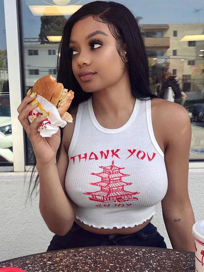 Knitting Print O Neck Off Shoulder Tank Top Summer Women Casual Slim Streetwear Crop Top Female Vacation Clothes Top