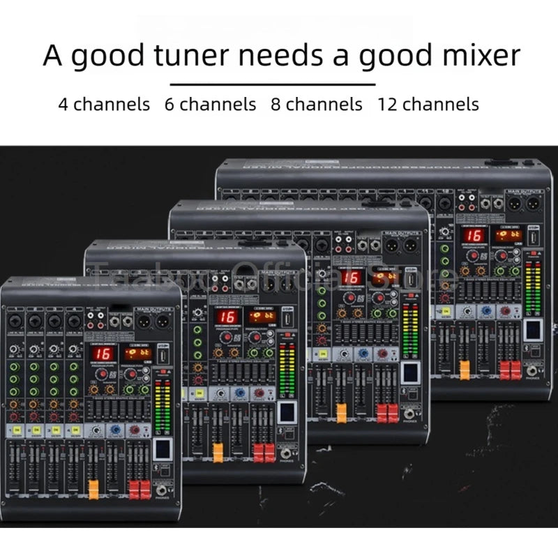 4/6/8/12 Channel Audio Mixer 5.0 Bluetooth 48V Phantom Power DSP Mixing Console 7 Band EQ Sound Box XLR/USB/TRS For Karaoke DJ