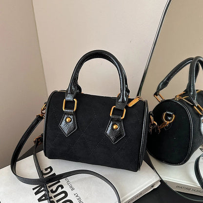 Vintage Brown PU Leather Boston Bag Women's Lightweight Small Crossbody Bag Luxury Designer Handbag Shoulder Bags for Phone