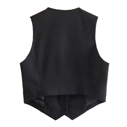 MUJER Women's Vest Black White Cropped Vest Top Women V Neck Sleeveless Vest Woman Fashion Working Summer Suit Vest Short Coats