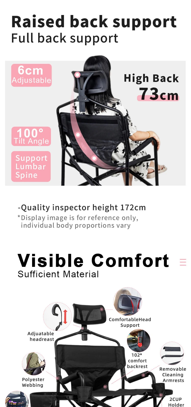 Simpleme Lightweight Aluminum Portable Folding Tall Director Adjustable High Makeup Artist Chair With Headrest