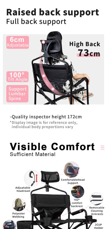 Simpleme Lightweight Aluminum Portable Folding Tall Director Adjustable High Makeup Artist Chair With Headrest