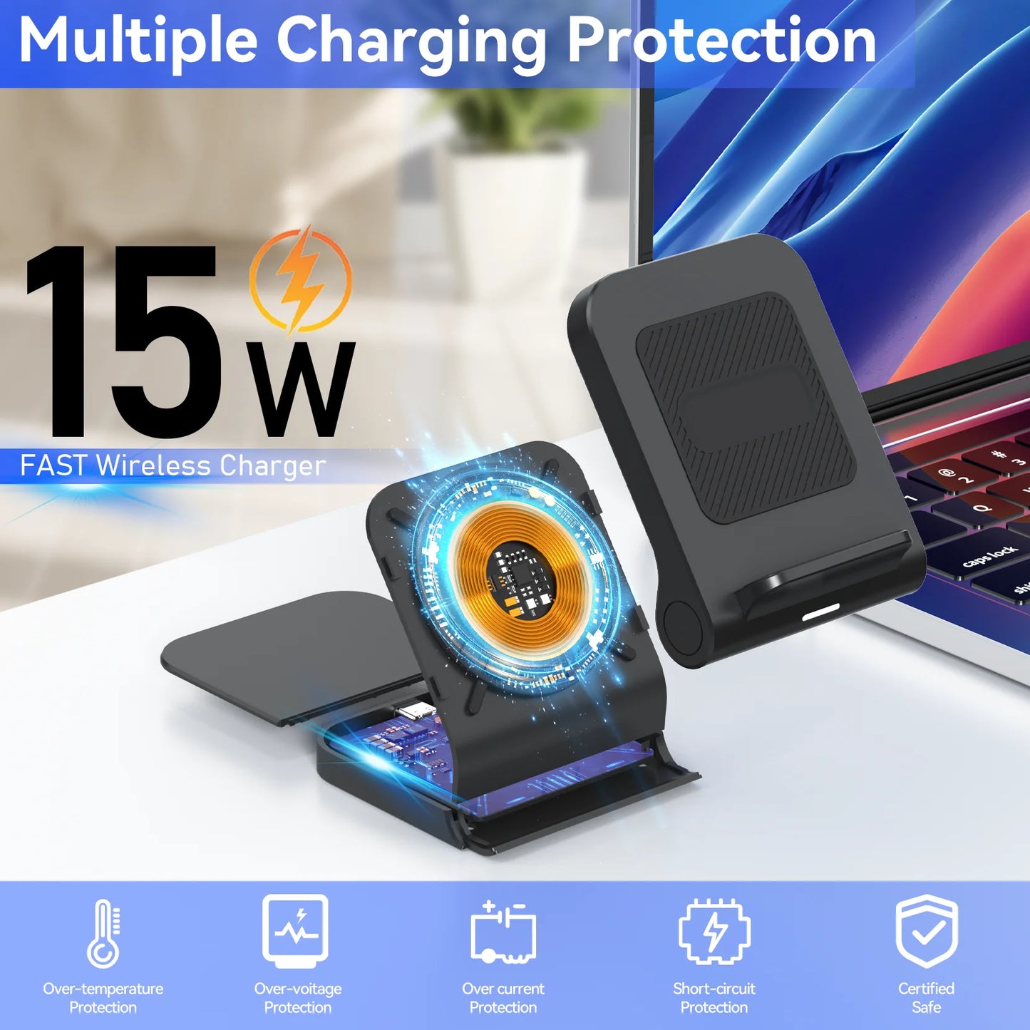 Wireless Charger for Samsung Galaxy Z Flip, 15W Fast Wireless Charging Stand, Compatible with Z Flip 7/6/5/4, for Motorola Razr/Razr+/Razr Ultra 2025, Non-Fold