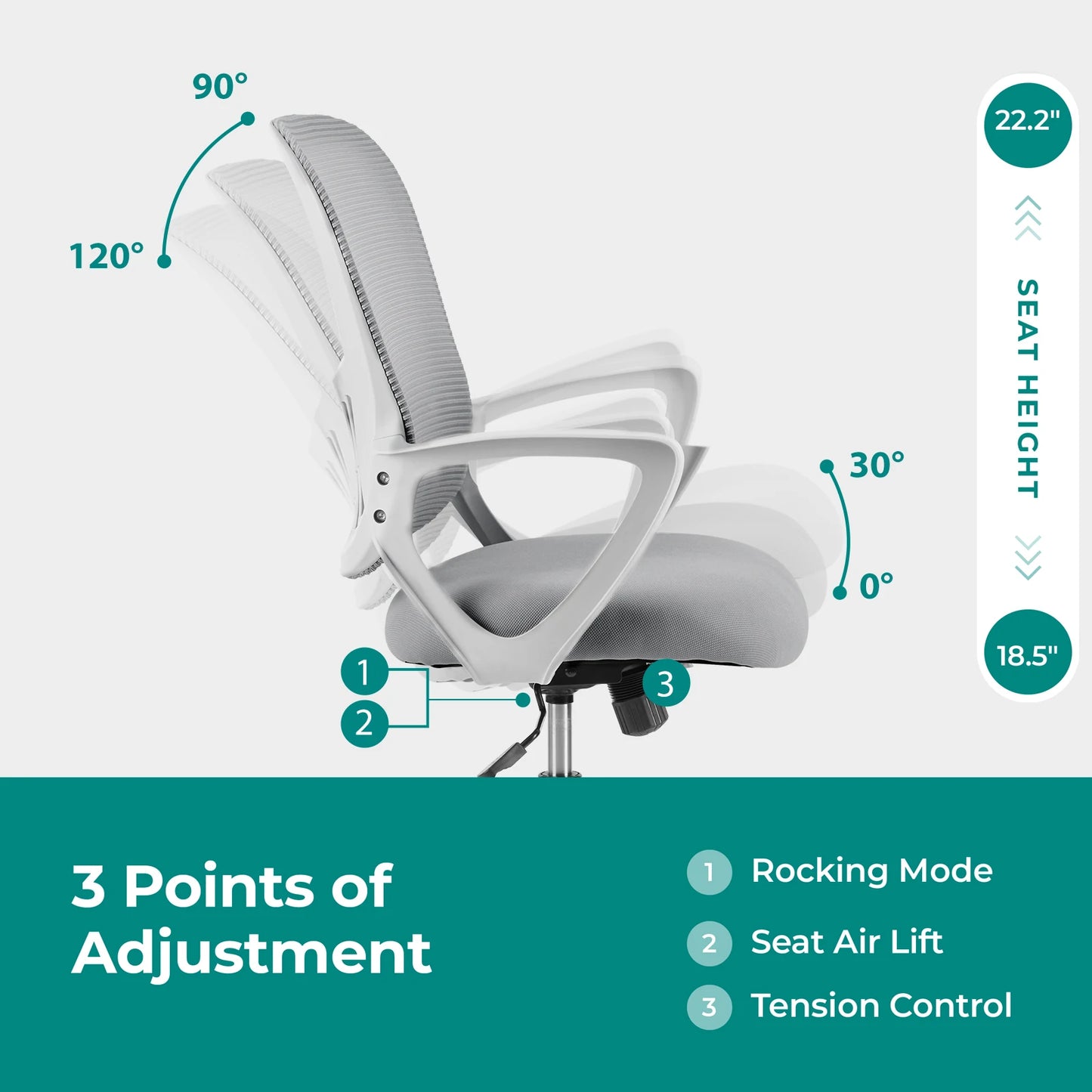 MCQ Fixed Armrest Gaming Office Chair Ergonomic Adjustable Height and 360° Rotating Roller omfortable Lumbar Support For Office