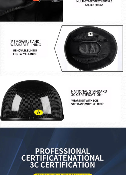    Best Seller Carbon Fiber Retro Motorcycle Half Face Helmet with Comfortable Lining Protective Goggles Helmet Factory Wholesale