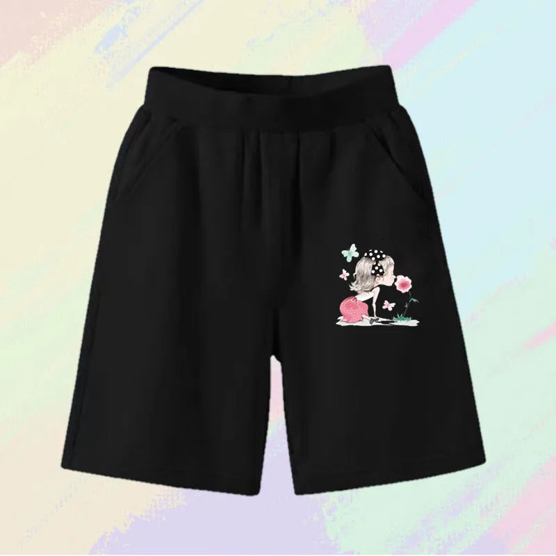 2025 Girls Summer Cat Ear Print Shorts Kids Elastic Waist Beach Short with Pocket Sports Short Pants Kids Cute Clothes 3-14y