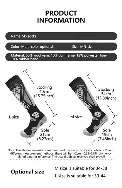 GTUBIKE Thermal Winter Cotton Men Women Ski Socks High Elastic Sports Socks Snowboarding Cycling Adult Skiing Thicker Leg Warm