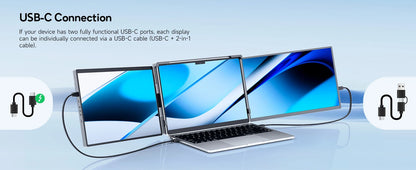 Dopesplay 14.1inch Laptops Screen Extender Triple Dual 1200P IPS Portable Monitor for Windows PC MacBook Chrome Laptop 13.3-17.3