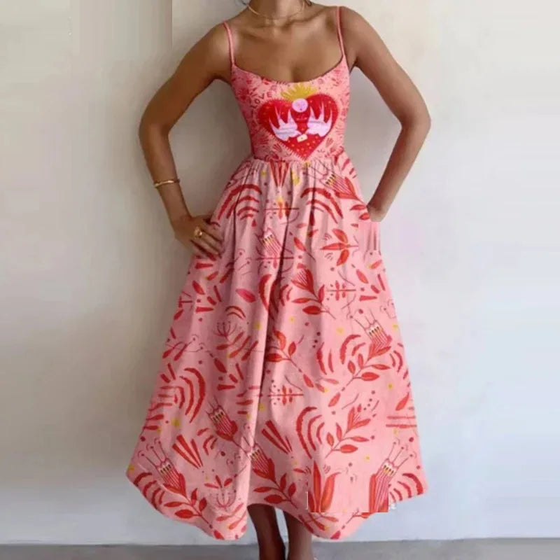Elegant Women's Long Dresses 2025 Summer Print Vacation Suspender Sexy Dress Vestidos Mujer Verano  Платье Летнее Ropa Y2k Mujer