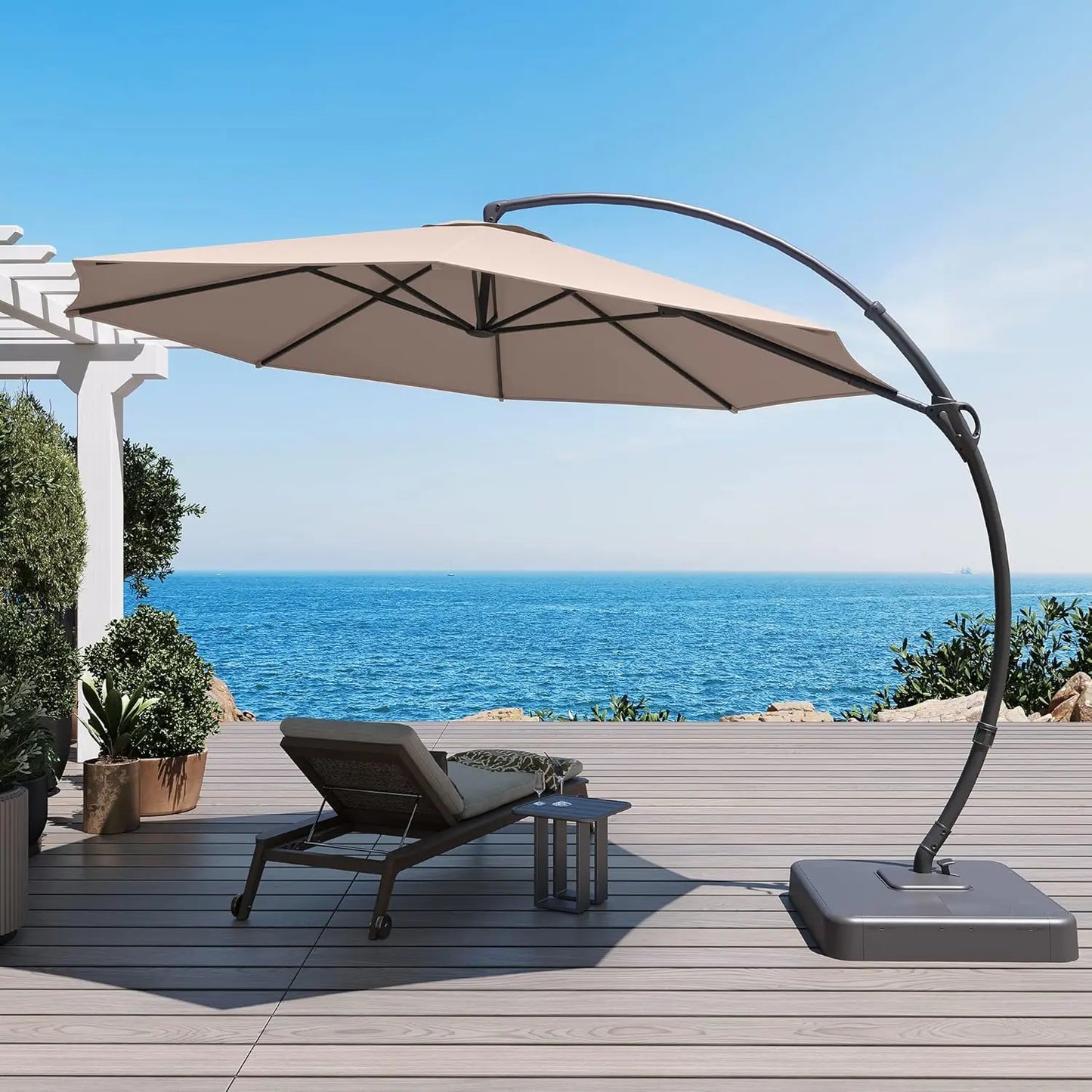Outdoor Patio Umbrella with Base included, 11 FT Deluxe Curvy Cantilever Umbrella Heavy Duty Offset Hanging, Customized