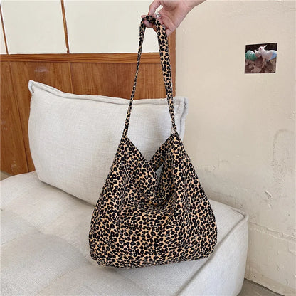 Women's Shoulder Bags Leopard Print Flower Fashionable Trendy Canvas Cross Bags Large Capacity Portable Shopping Shoulder Bags