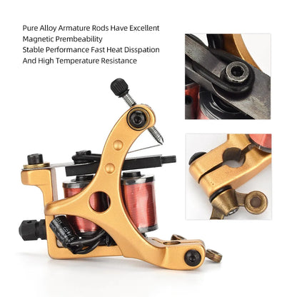 Professional Coil Tattoo Machine Gun 10 Wraps Cast Iron Tattoo Coil Machine for Tattoo Liner and Shader Traditional Tattoo Gun
