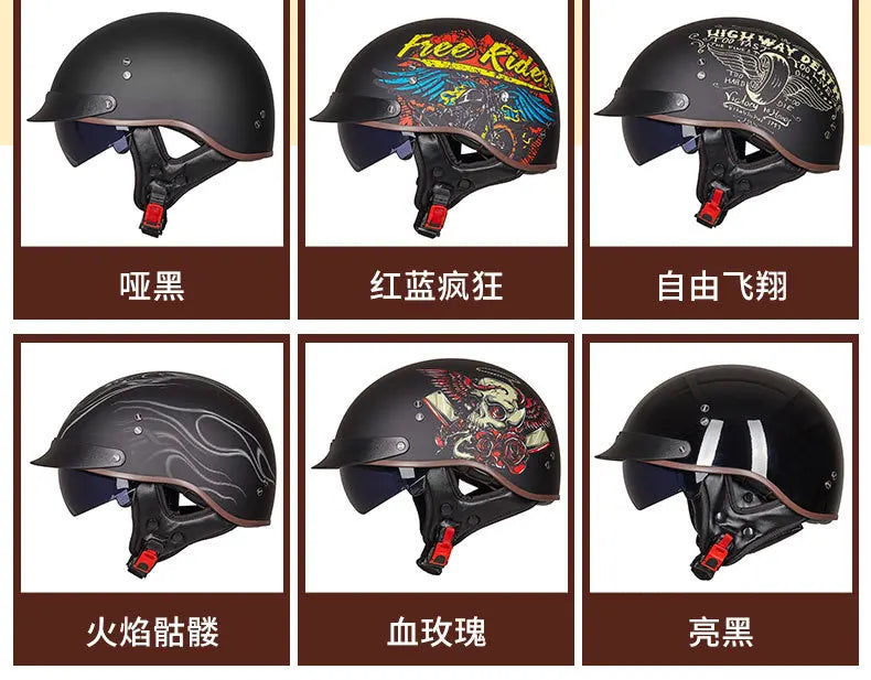 Retro Half Helmet Motorcycle Cruiser Helmet German Style Vintage Casco Moto Open Face Chopper Biker Pilot DOT Capacetes Para