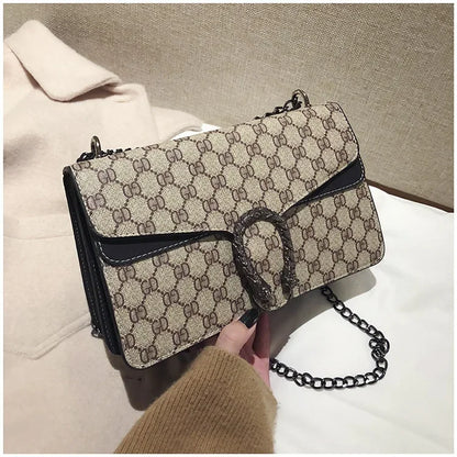 Fashionable Mini Printed Chain Women's Bag Crossbody Shoulder Bag Soft PU Leather Square Shape Bag with Phone Pocket