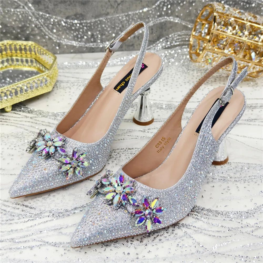 New Arrival African Women Shoes Decorated with Rhinestone Shoes for Women 2025 Designer Luxury Plus Size 43 Wedding Shoes Bride