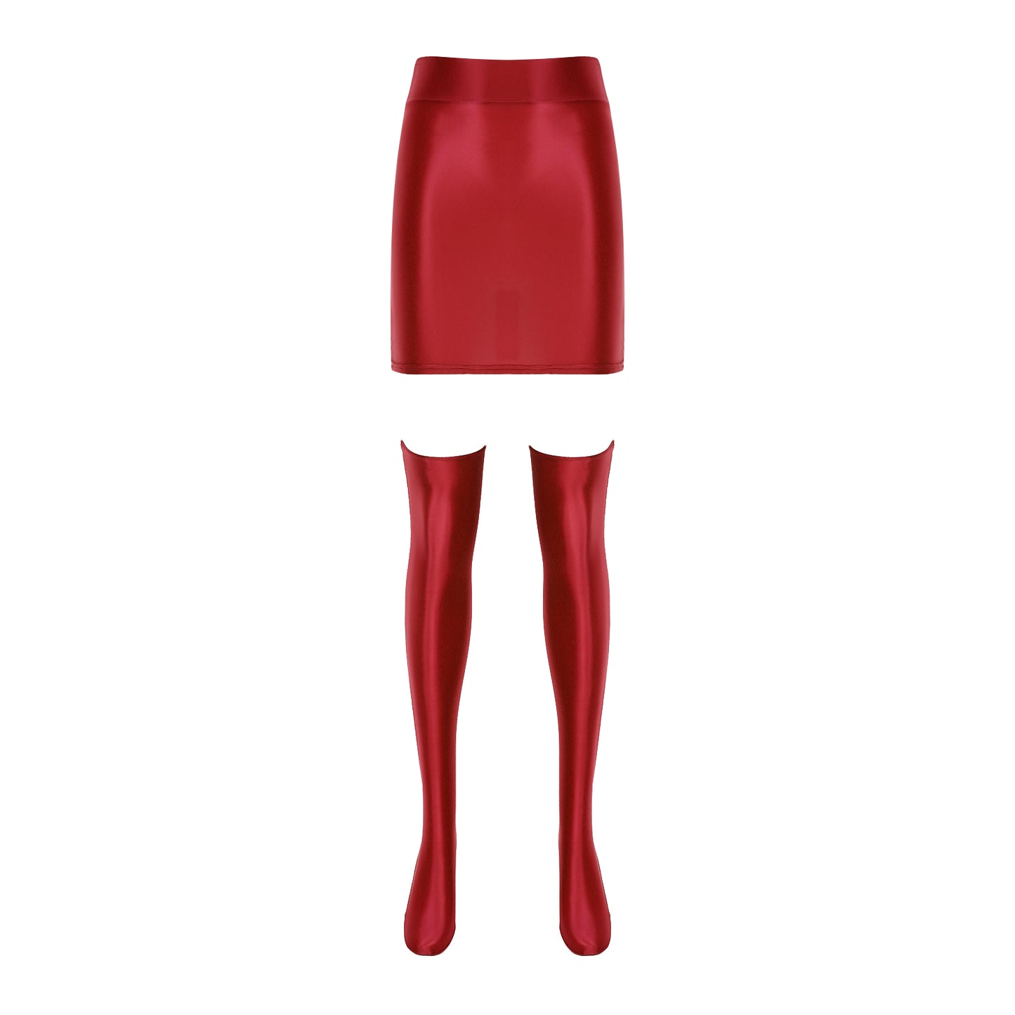 Womens Glossy Nightclub Outfit Shiny High Waist Mini Skirt with Stockings Set Rave Party Cheer Booty Workout Pole Dance Clubwear