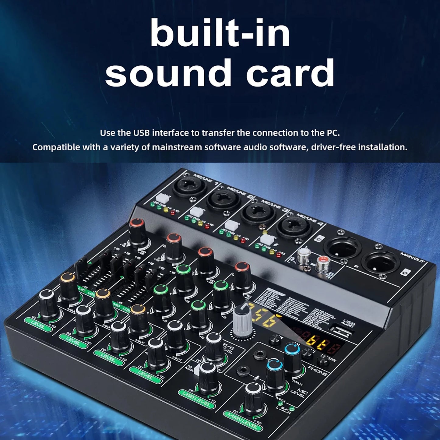 GAX-GT6  Professional 6-channel audio mixer, portable audio card, mixer，6-channel DJ controller/audio console mixer